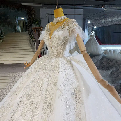 Jancember Htl2267  Bride Elegant and Delicate Lace Diamond Beaded Long Tail Wedding Dress