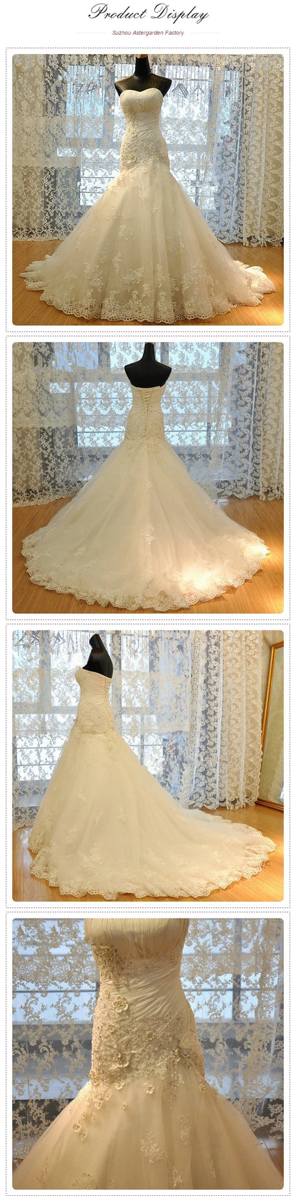 Factory Wholesale Suzhou Brand  Elegant Strapless Lace Fishtail Trailing Wedding Dress