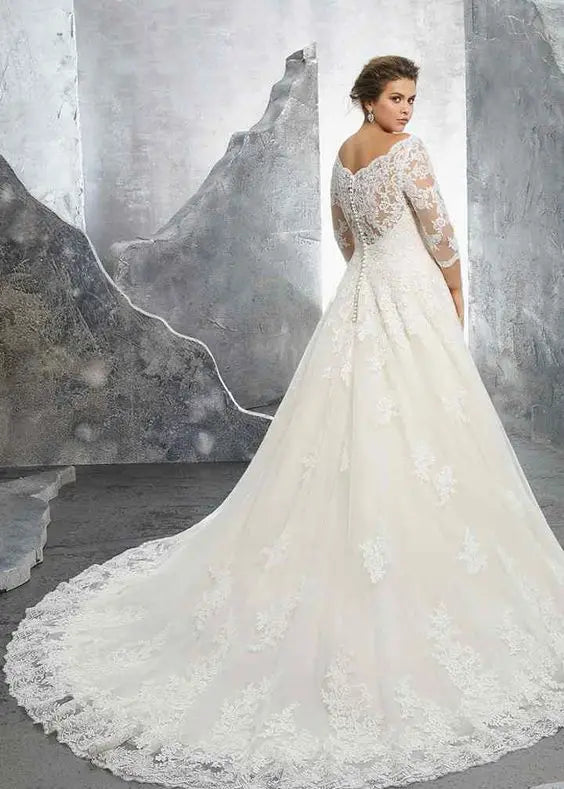 FA205 Plus Size Wedding Dress A-line  Half Sleeve Long Ivory Vestido De Novia Elegant Lace Appliques