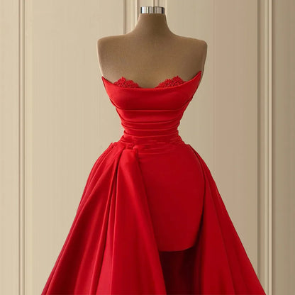 EV060 Elegant Dubai Formal Party Dresses Long Robe De Soiree African Turkish Red Prom Dress Women Evening Gown Strapless