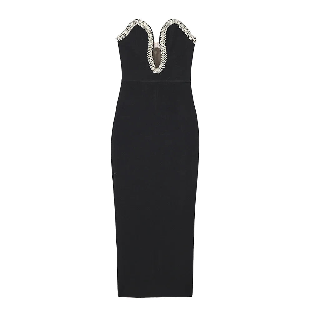 Vestido Elegant Black Strapless Crystal Birthday Wedding Party Long Gown Women Bridal Prom Dress Plus Size Maxi Evening Dresses