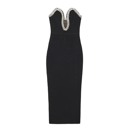 Vestido Elegant Black Strapless Crystal Birthday Wedding Party Long Gown Women Bridal Prom Dress Plus Size Maxi Evening Dresses