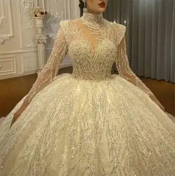 S8918F   2026  New Heavy Work Embroidered Bead Lace Lace Elegant Long -sleeved Puff Princess Dragging Wedding Dress