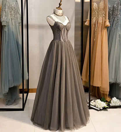 Real Photos Spaghetti Straps Lace Wedding Party Dress Exquisite   Beading Bridal Gown With Necklace Evening Prom Dress 15391