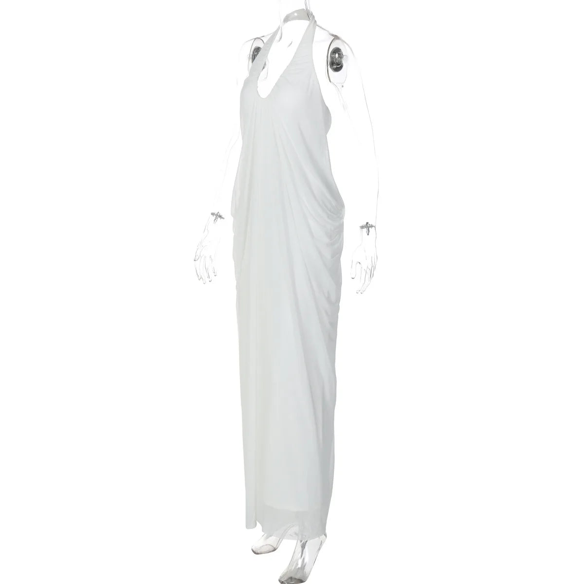 Sexy Halter Neck Backless White Mesh Casual Women Summer Maxi Dress Elegant Ladies Fashion Western Dresses 2026 New Arrivals