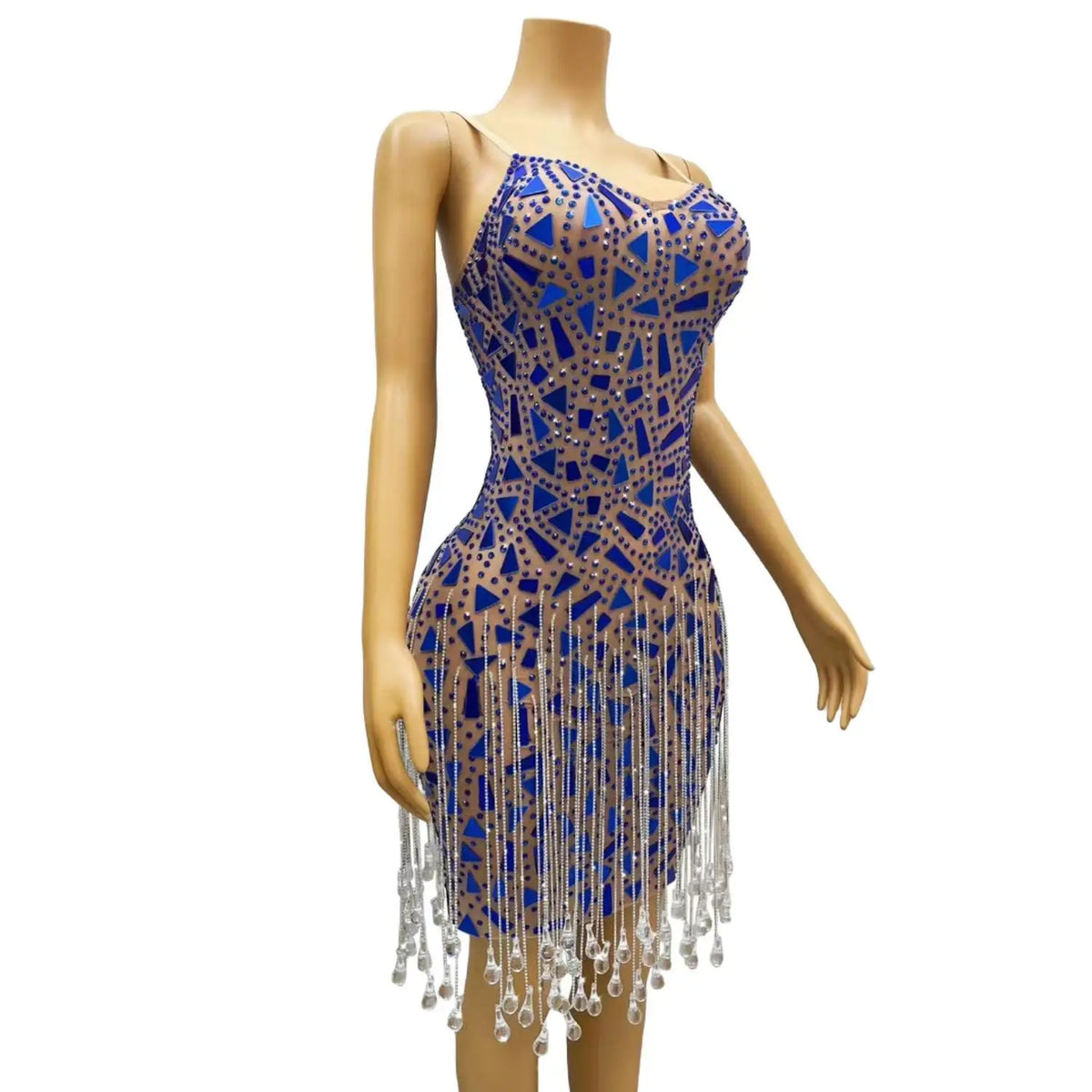Sexy Rhinestone Sequins Fringes Party Celebration Bodycon Dress Ladies Dancer Wear Women Tassel Club Dress Evening Prom Dress