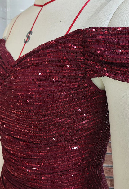 Women's Gold Mermaid Sequined Evening Party Dress Bling Prom Gown Off Shoulder Formal Wear for Summer Seasons Long Dress