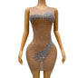 Vestidos Mujer Sleeveless See Through Formal Party Evening Dress Ladies Dinner Banquet Prom Dress Women Sexy Diamonds Club Dress