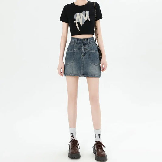 Women's High-Waisted Pencil A-Line Casual Slim Academy Style Skirt with Printed Breathable Gym Shorts Pattern Personality Pocket