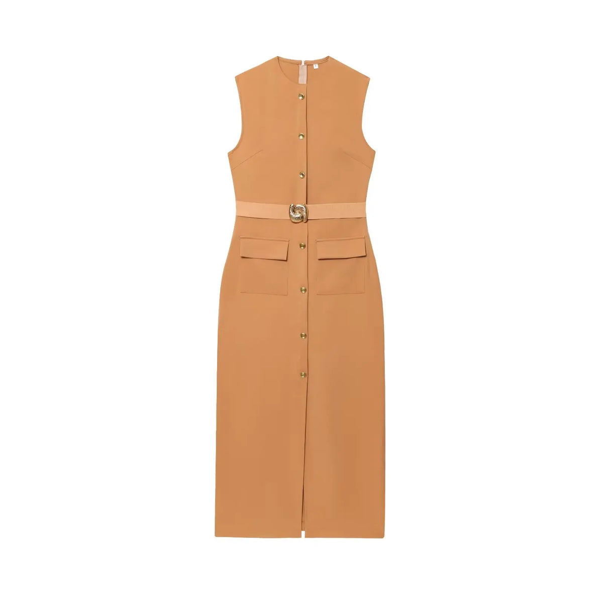 Women's new fashion split midi dress retro O-neck sleeveless women's fashion dress Vestidos Mujer