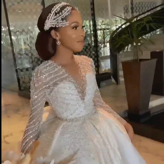 S2853F     2025 New High Quality New Fashion  Trailing Elegant Bridal Long Sleeve Wedding Dress