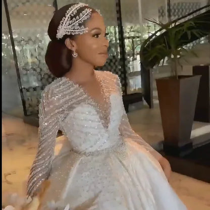 S2853F     2025 New High Quality New Fashion  Trailing Elegant Bridal Long Sleeve Wedding Dress