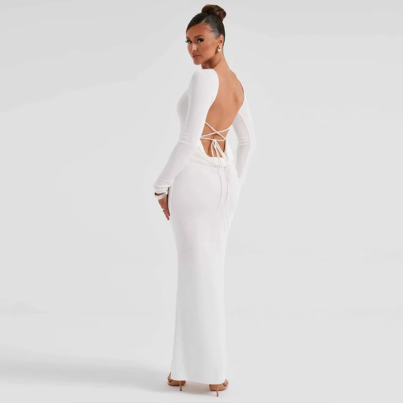 Custom Straight Knitted Mock Dress Slim Styles Solid Sweater Halter Dresses Backless Women Lady Elegant