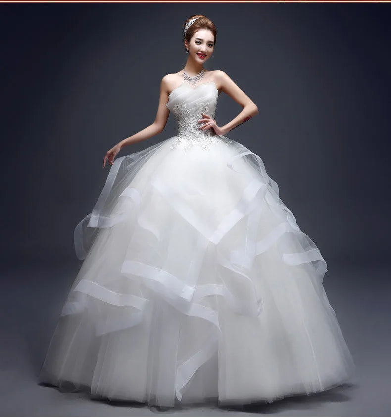 2022 Latest Strapless Red Champagne Blue Green and Ivory Beaded Flower Embellished Plus Size Puffy Wedding Evening Party Dress