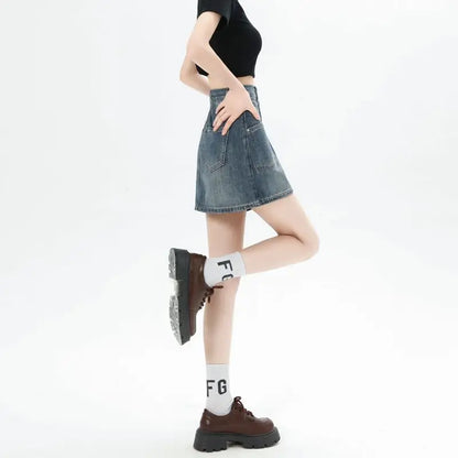 Women's High-Waisted Pencil A-Line Casual Slim Academy Style Skirt with Printed Breathable Gym Shorts Pattern Personality Pocket