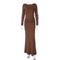 Hot Sale 2025 Summer Slim Fit Long Sleeve Dress Women Casual Round Neck Ruffles Dress Wholesale