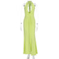 2026 Fashion Summer Women Halter Deep V-Neck Backless Solid Casual Maxi 100% Polyester Crystal Vacation Dresses