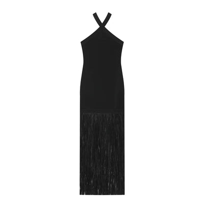 GX4212 Fashion Summer Women Clothes Boutique Sleeveless Evening Long Tassel Dress Sexy Backless Party Maxi Dresses