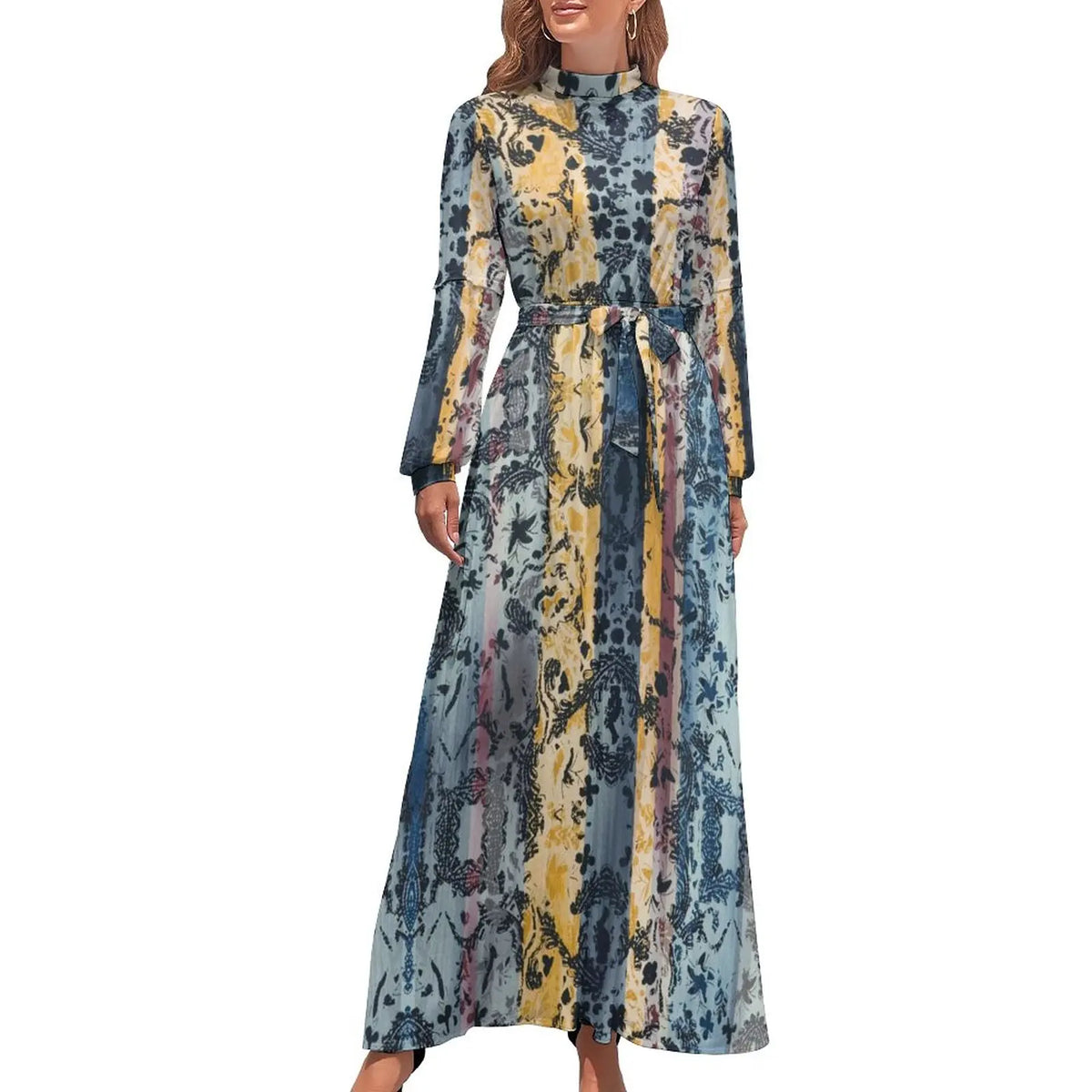 Print on Demand Wholesale Long Sleeve Women's Casual Dress Streetwear Floral Printed Elegant Maxi Dress for Woman
