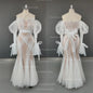 8692# Real Photos Exquisite Lace Mermaid Wedding Dress Bridal Gown for Women Puffy Sleeves Tulle Sweep Train Even Dresses