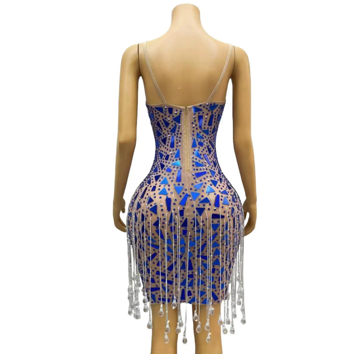 Sexy Rhinestone Sequins Fringes Party Celebration Bodycon Dress Ladies Dancer Wear Women Tassel Club Dress Evening Prom Dress
