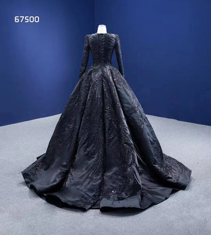 Wholesale Feishiluo Luxury Bead Wedding Dress Gowns Black Bridal Long Sleeves Dress