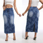 Women's Casual Logo Denim Slit Dress Maxi Length Pencil Silhouette Plus Size Winter Print Pattern-for Summer and Spring