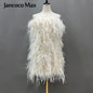 Long Pink Wrap Feather Fur Dress Party Ostrich Feather Dress for Ladies