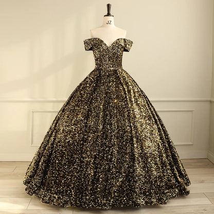 Elegant Modern One-Shoulder Bridal Wedding Dress Lace-up Tutu Skirt Adults Sleeveless Ball Gown Color Changing Sequin Prom Gown