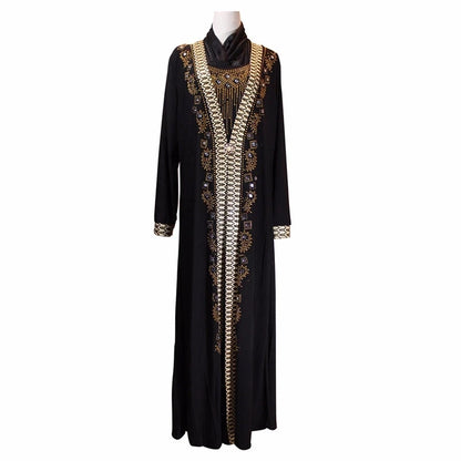 Wholesale Women Fashion Long Sleeve Pretty Diamond Muslim Islamic Dresses Cardigan Black Abaya (no Hat) Long Robe Dress