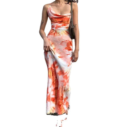 Hot Sexy Backless Tie Dye Dresses Plus Size Women Dresses Print Midi Summer Dress Z1m