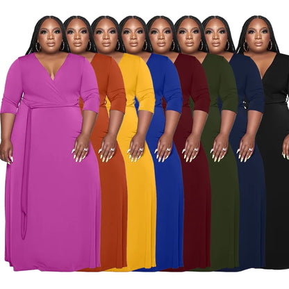 2022 New Arrival Women's Clothing With Belt Solid Color Fashion Long Dresses Women Plus Size Womens Dresses