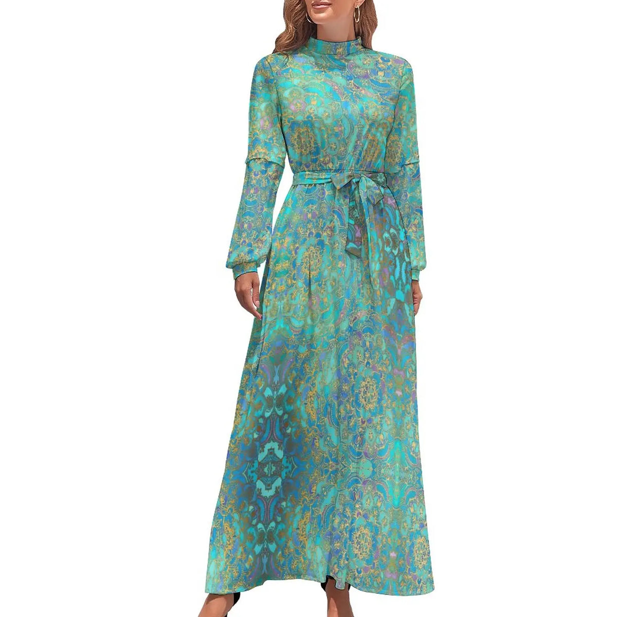 Print on Demand Wholesale Long Sleeve Women's Casual Dress Streetwear Floral Printed Elegant Maxi Dress for Woman