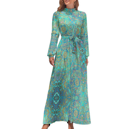 Print on Demand Wholesale Long Sleeve Women's Casual Dress Streetwear Floral Printed Elegant Maxi Dress for Woman