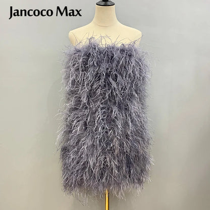 Long Pink Wrap Feather Fur Dress Party Ostrich Feather Dress for Ladies