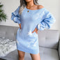 2026 New Women Girls Sweater Dress Spring and Autumn Star Pattern Collar Shoulder  Knitted Dress