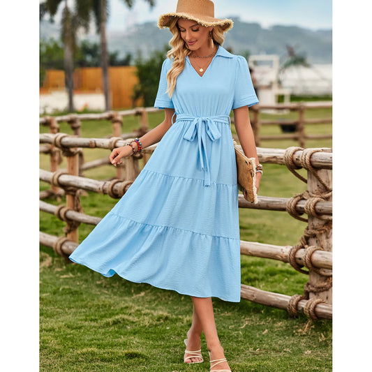 2024 Planner Summer Top Sell Short Sleeve Midi Dress Women Elegant Casual Plain Casual Dresses