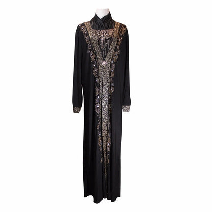 Wholesale Women Fashion Long Sleeve Pretty Diamond Muslim Islamic Dresses Cardigan Black Abaya (no Hat) Long Robe Dress