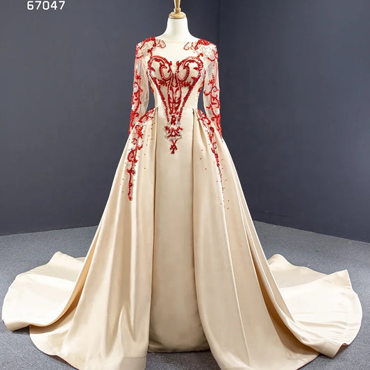Jancember RSM67047 2021 Designs Simple Long Sleeve Luxury Wedding Dress Bridal Gown