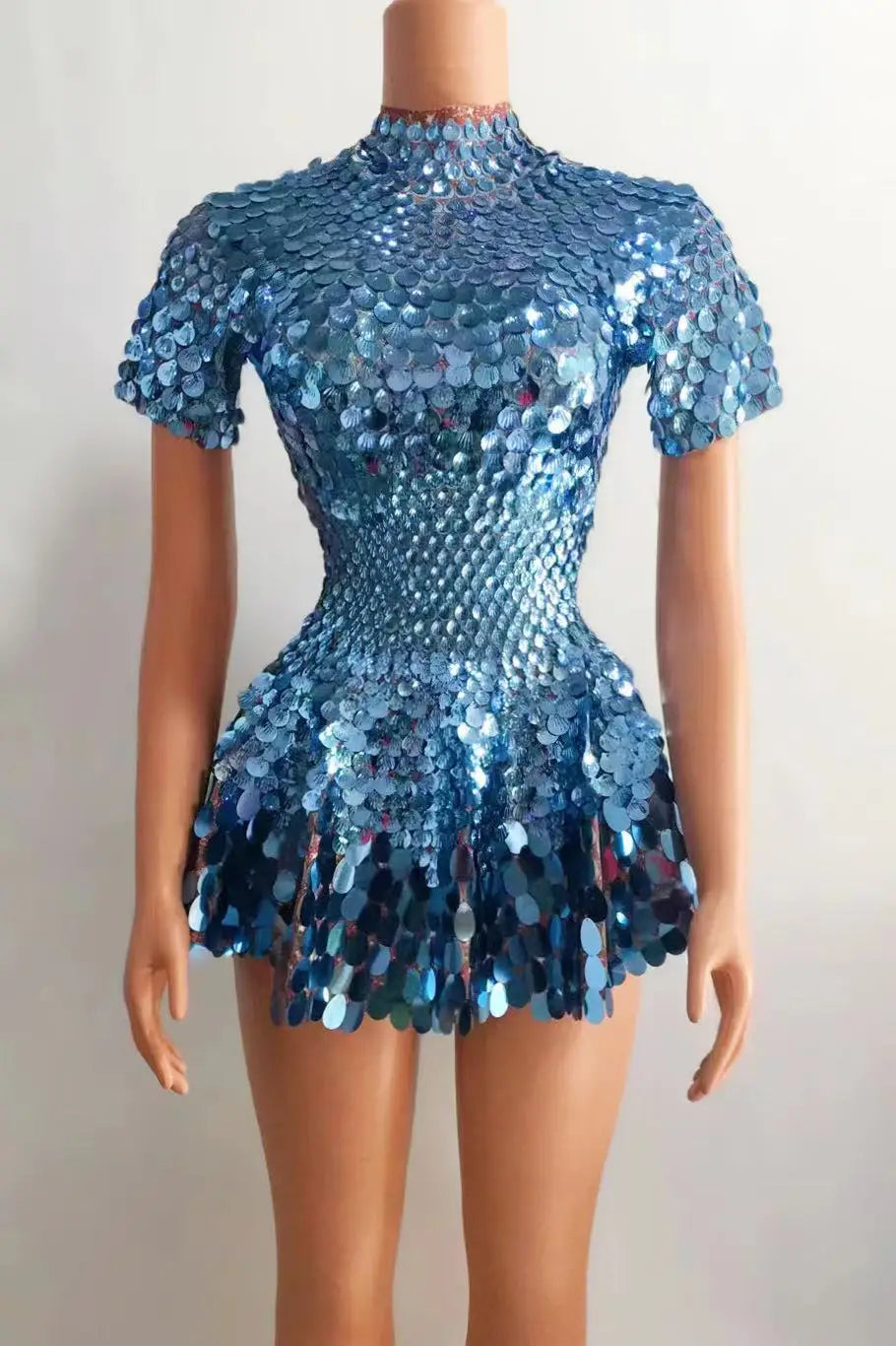Sexy Short Sleeve Sequin a Line Dress Stage Performance Wear Dinner Gowns Birthday Prom Mini Dress Women Sexy Club Party Dress