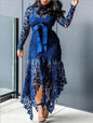 Boutique Wholesale 2025 Autumn New Fashion Stand Collar Lace Hollow Out Long Sleeved Irregular Women's Dress