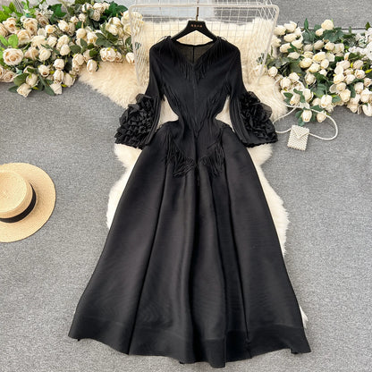 Plus Loose Size Temperament Embroidered Close Edge Round Neck Long Sleeve Party Bouncing Casual Dress