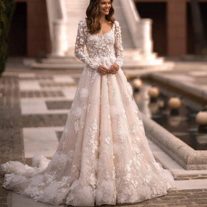 2024 Custom Bride Wedding Dresses Vestido De Novia Lace White Long Sleeves Plus Size African Ball Gown Wedding Dress Bridal Gown