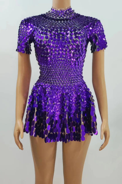 Sparkly a Line Glitter Sequins Birthday Party Gowns Short Prom Dress Dancer Stage Performance Costume Women Sexy Mini Club Dress