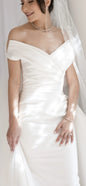 Simple Off the Shoulder Ruched Sweep Train Mermaid Wedding Dress for Woman Women Satin Bridal Gown Prom Evening Dresses 15112
