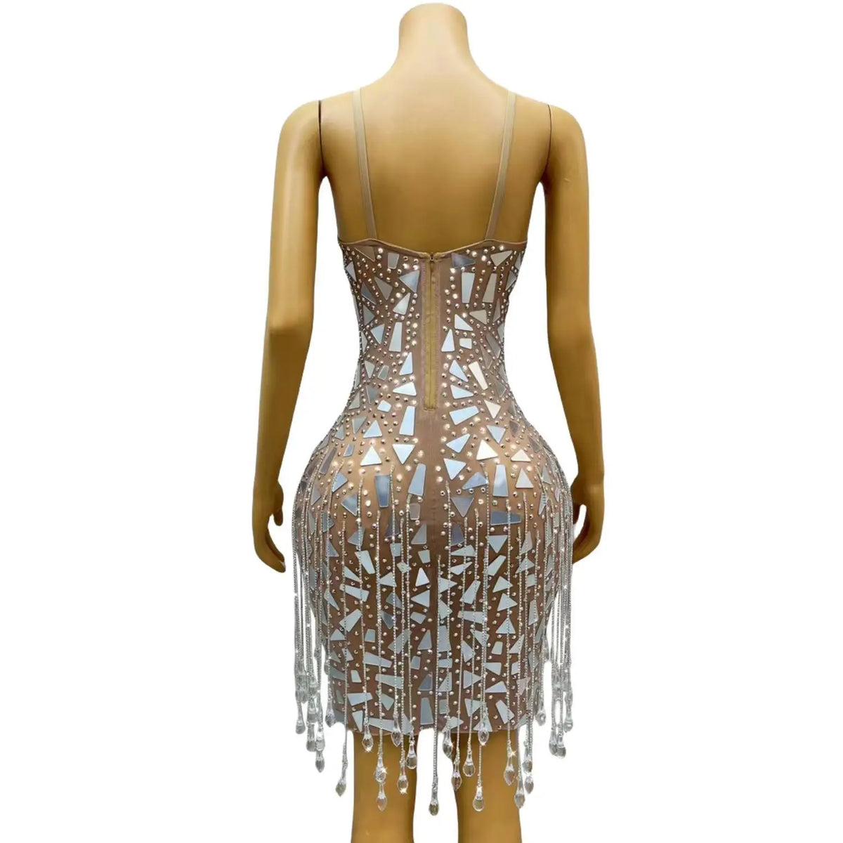 Sexy Rhinestone Sequins Fringes Party Celebration Bodycon Dress Ladies Dancer Wear Women Tassel Club Dress Evening Prom Dress