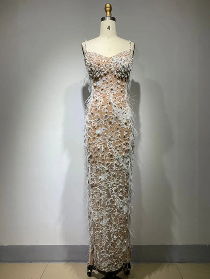 Women Customized Lady Dress Deep V Diamond Waist Sexy Beaded Top Dress Evening Party Vestidos De Club Slip Dresses