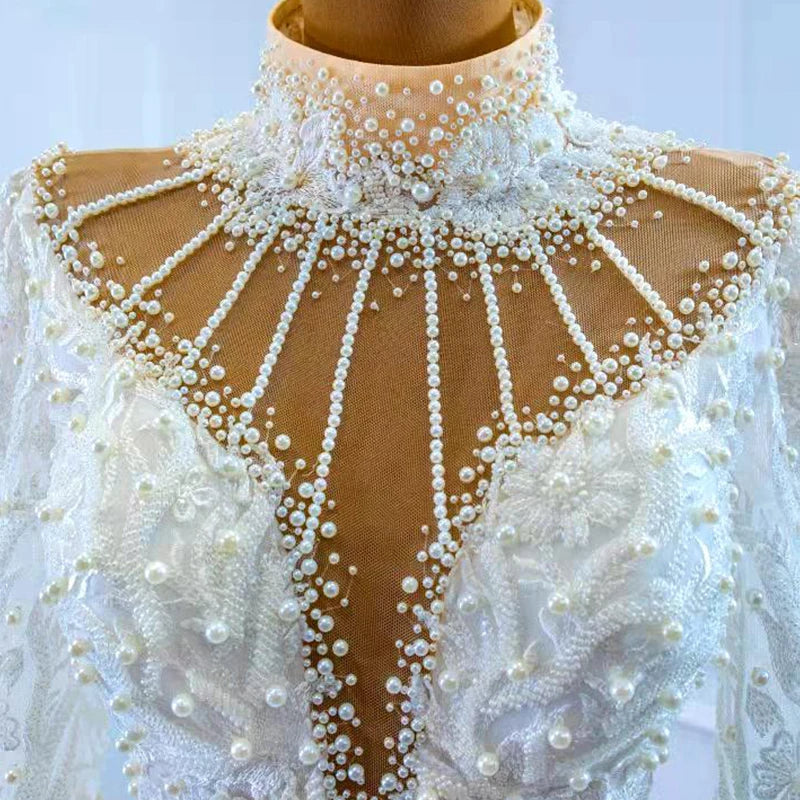 Jancember RSM67219 Luxury White Long Sleeve Mermaid Wedding Dress Bridal Gowns
