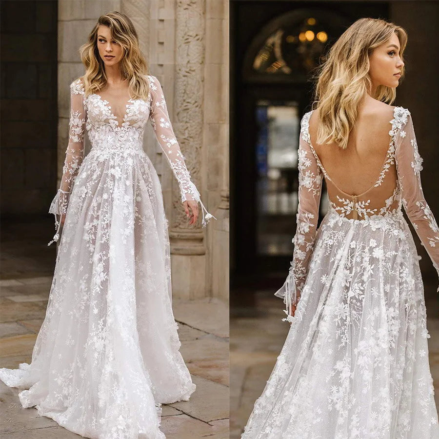 Spring New Wedding Dress Women's Solid Color Sexy V-neck Dress