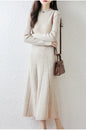 Autumn and Winter Women's Mid Length Knee Length Sweater Dress Semi High Collar Bottom A-line Knitted Dress